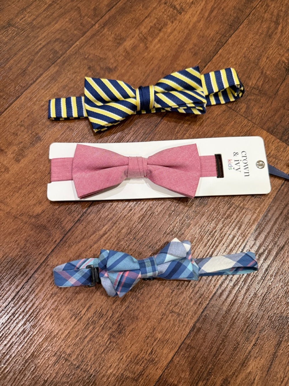 crown & ivy Kids Bow Tie Pack - Red, Navy & Yellow, Blue Plaid